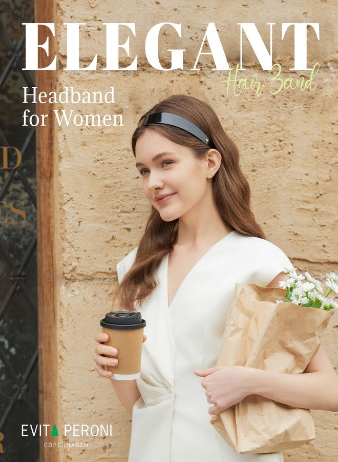 EVITA PERONI Wide Headbands for Women with Teeth Acetate Resin Hair Bands for Women's Hair No Headache Headband No Slip Hairbands-Black - Image 5